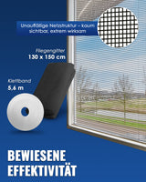 PIC Fliegengitter 130x150 cm Schwarz 3er Set – ohne Bohren, Mückenschutz | Ohne Bohren, waschbar und wiederverwendbar, Mückenschutz gegen Mücken und Fliegen