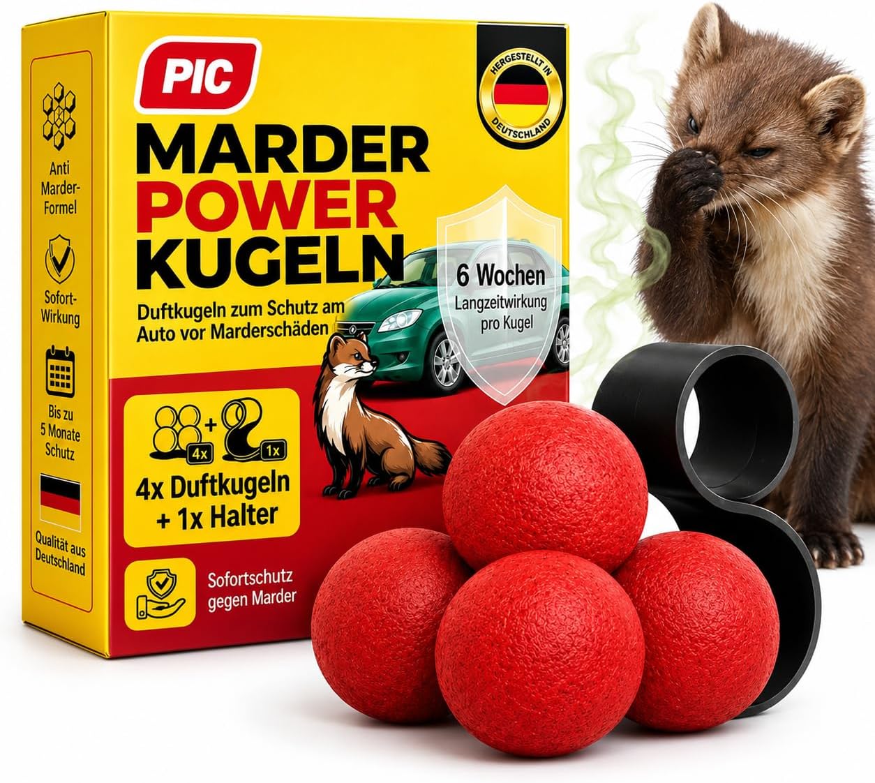 PIC Marderabwehr Auto – 4 Duftkugeln mit Halter – Amazon-Produktfoto